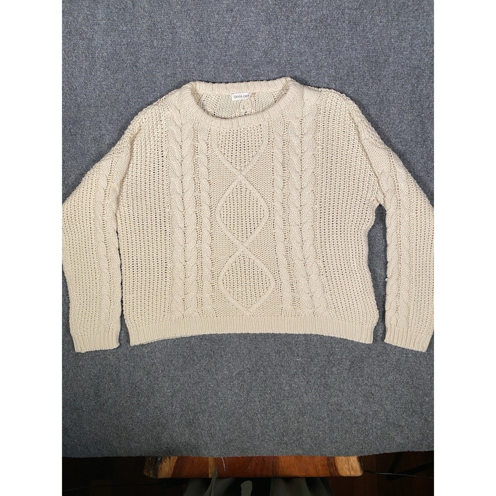 Chunky Cream Cable-Knit Sweater - Size M Coastal Lightweight Nautical